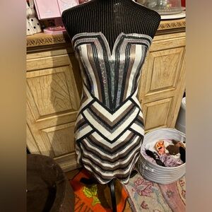Express Gold/Silver black & White Strapless Sequin Party dress